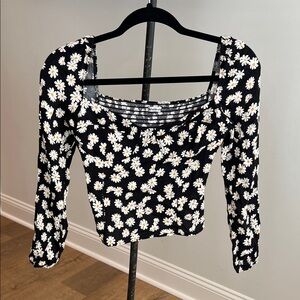 Reformation Black Daisy Print Blouse